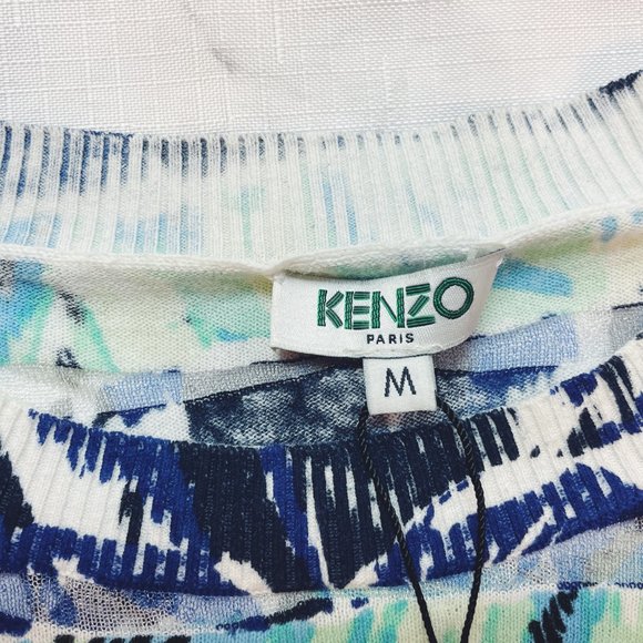 Kenzo Blue Floral Stripe Lightweight Sweater (M) NWT - Picture 3 of 10